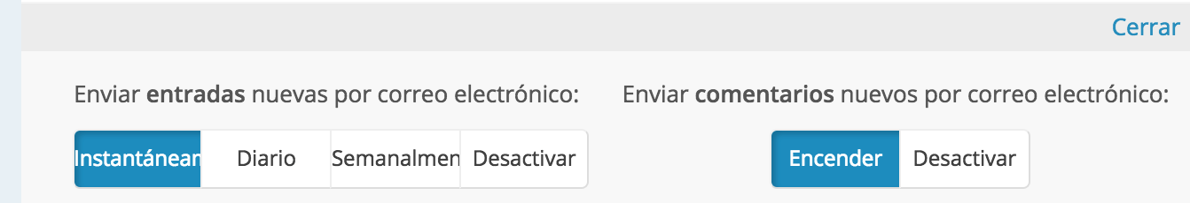 Pantalla en la que puedes regular la frecuencia de correos