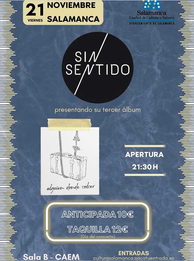 cartel del concierto de Sin Sentido el 21 de Noviembre en el CAEM