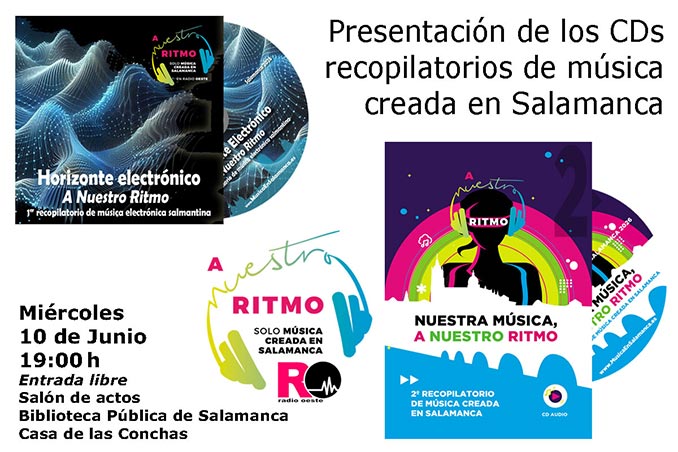 banner presentación de los CDs recopilatorios de música salmantina en la Biblioteca de Las Conchas